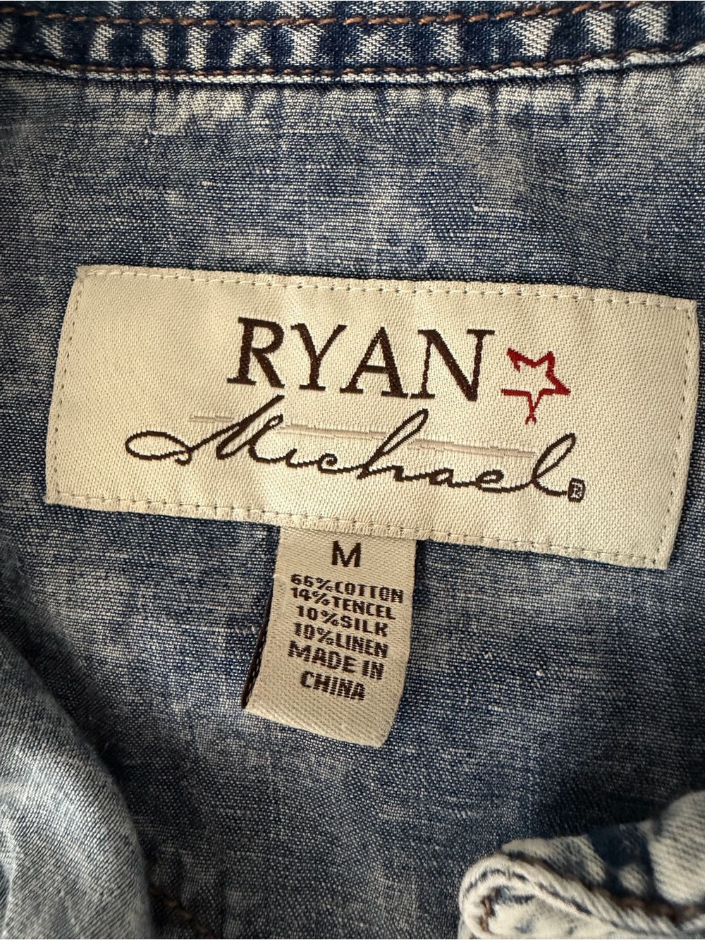 Ryan Michael Indigo Floral Embroidered Acid-Wash Grey Denim Snap Button Shirt - Picture 12 of 16